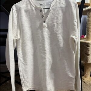 BKE Men's White Long Sleeve Textured Henley